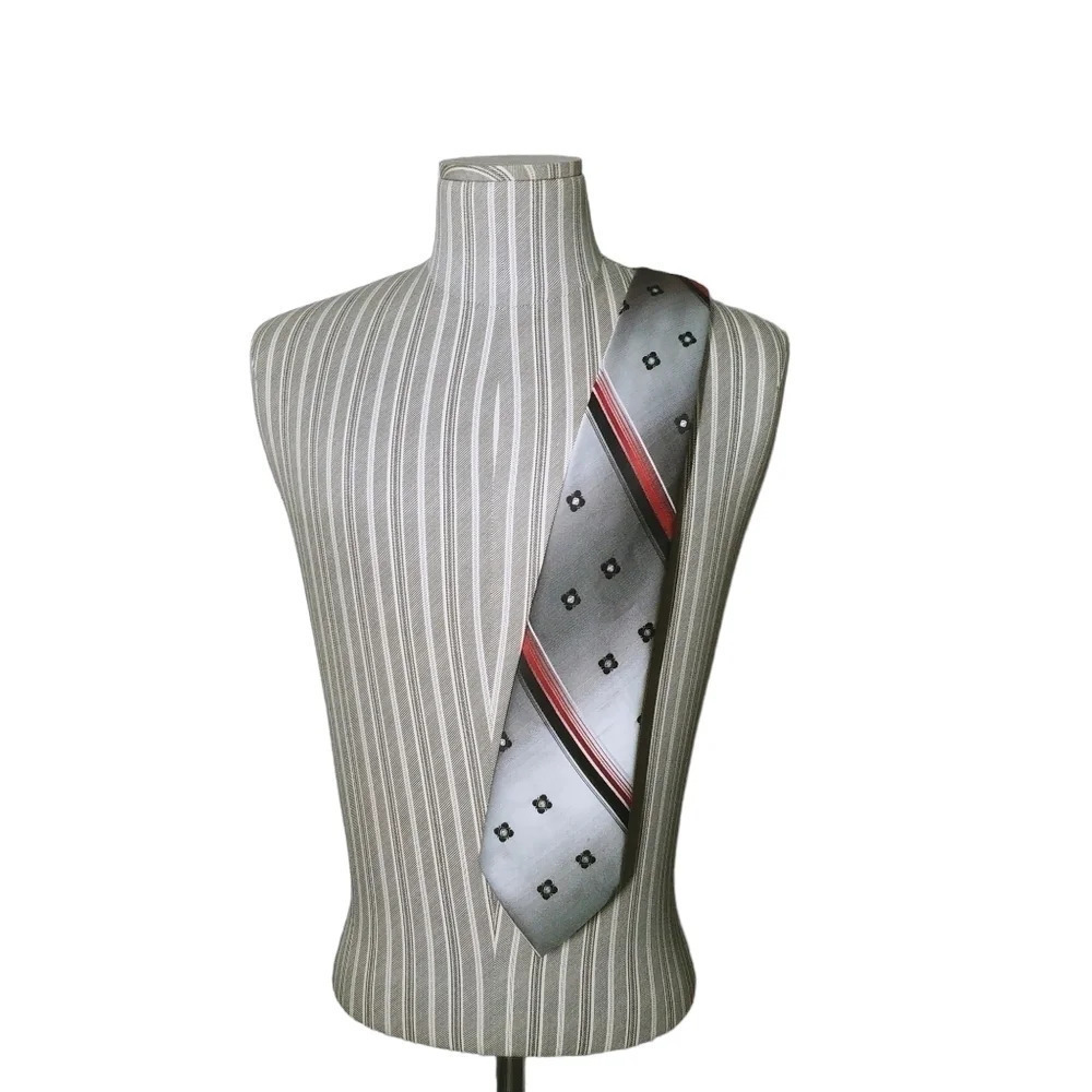 Lancer Gray Red Polyester Suit Tie